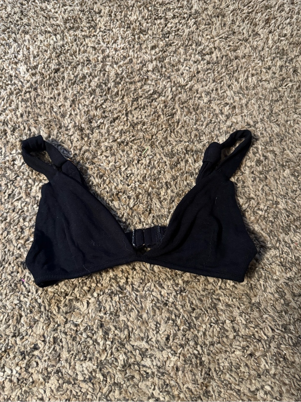 JLUXLABEL Black Ribbed Triangle Bikini Top